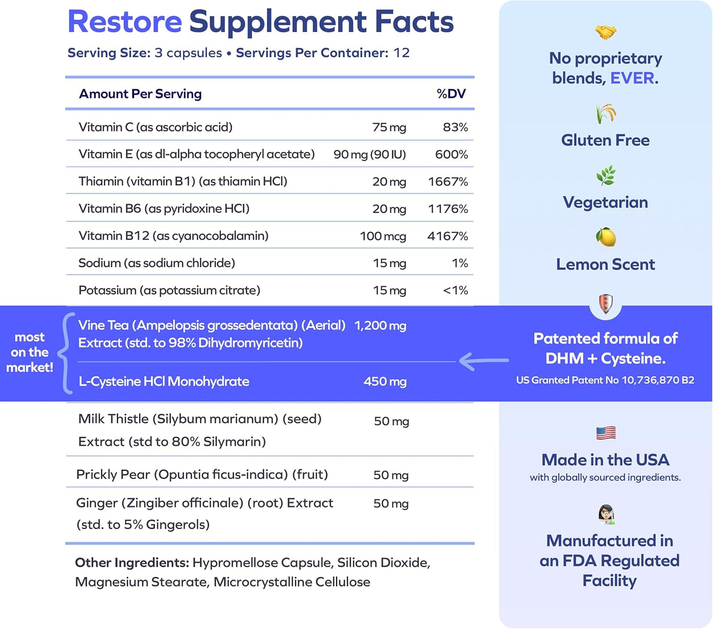 Cheers Restore | Supplement with DHM + L-Cysteine | Feel Better After Drinking & Support Your Liver | 12 Doses | Dihydromyricetin, Cysteine, Prickly Pear, B-Vitamins, Ginger